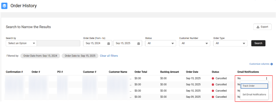 Customer Hub Order History FAQ