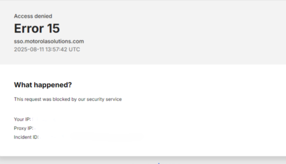 Access Denied Error 15 when logging in to Radio Central Client.