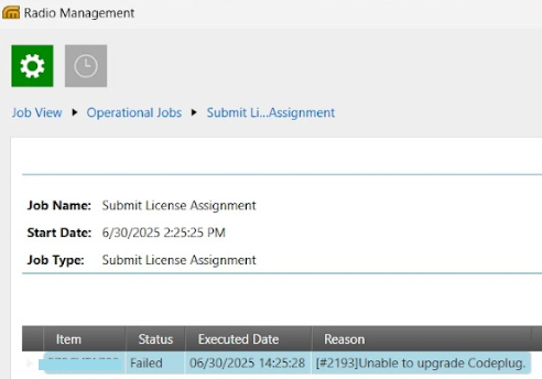 APX RM ( Radio Management ) Error 2193: Unable to Upgrade Codeplug