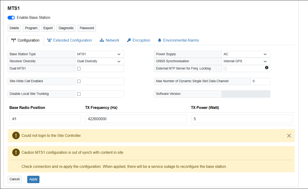 DIMETRA Express - Unable to connect to TSC during configuration of MTS ...