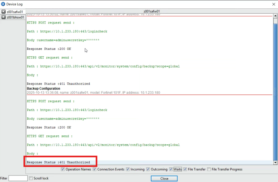 Fortigate Firewall Backup Failure from TNDM