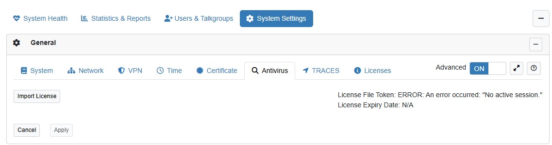 DIMETRA Express License File Token Error: No active session