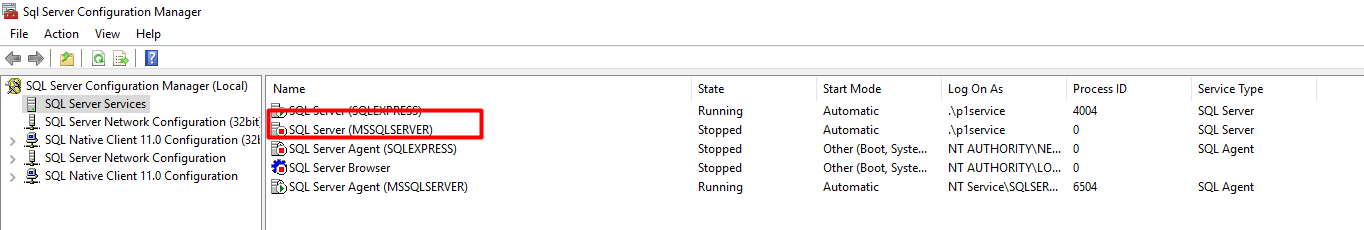 P1INF: SQL service will not start on database server [SQL] [Service]
