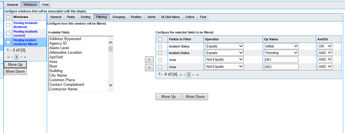 P1 CAD: Status monitor filtering logic information