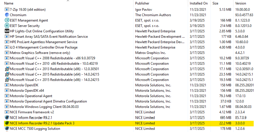 Verifying the installation of an update pack on the NICE Logger server