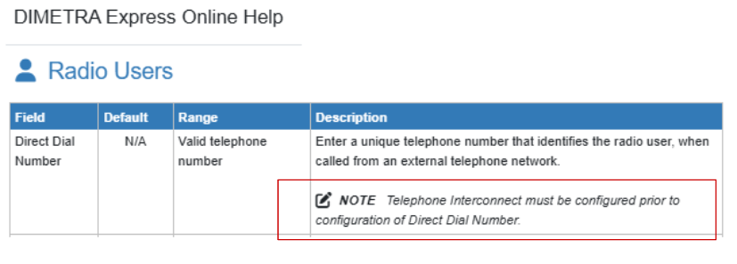 DIMETRA Express - Telephone Interconnect - Direct Dial Number must be ...