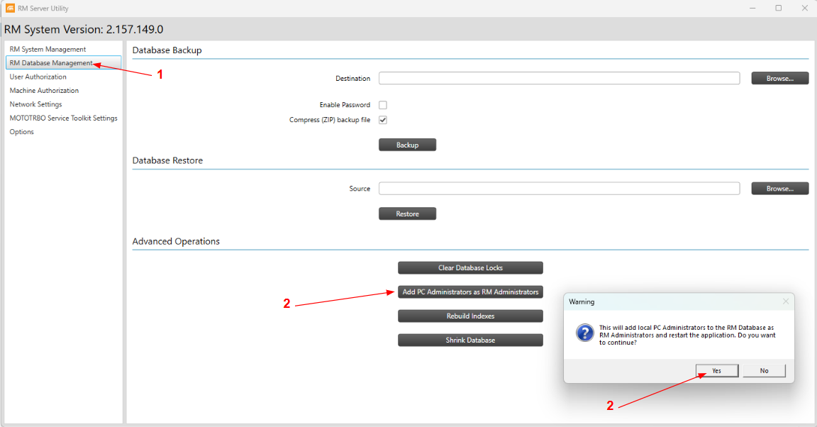 MOTOTRBO RM Server Utility - Steps to enable RM Administrators