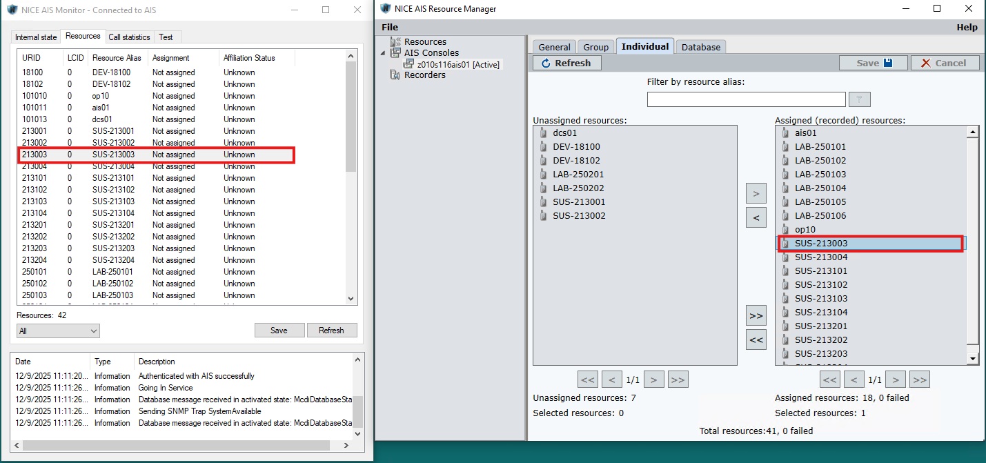 NICE AIS Monitor shows all resources as unassigned
