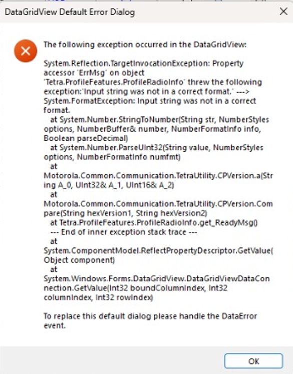 TETRA CPS Plus 8.2 - DataGridView error during the cloning process ...