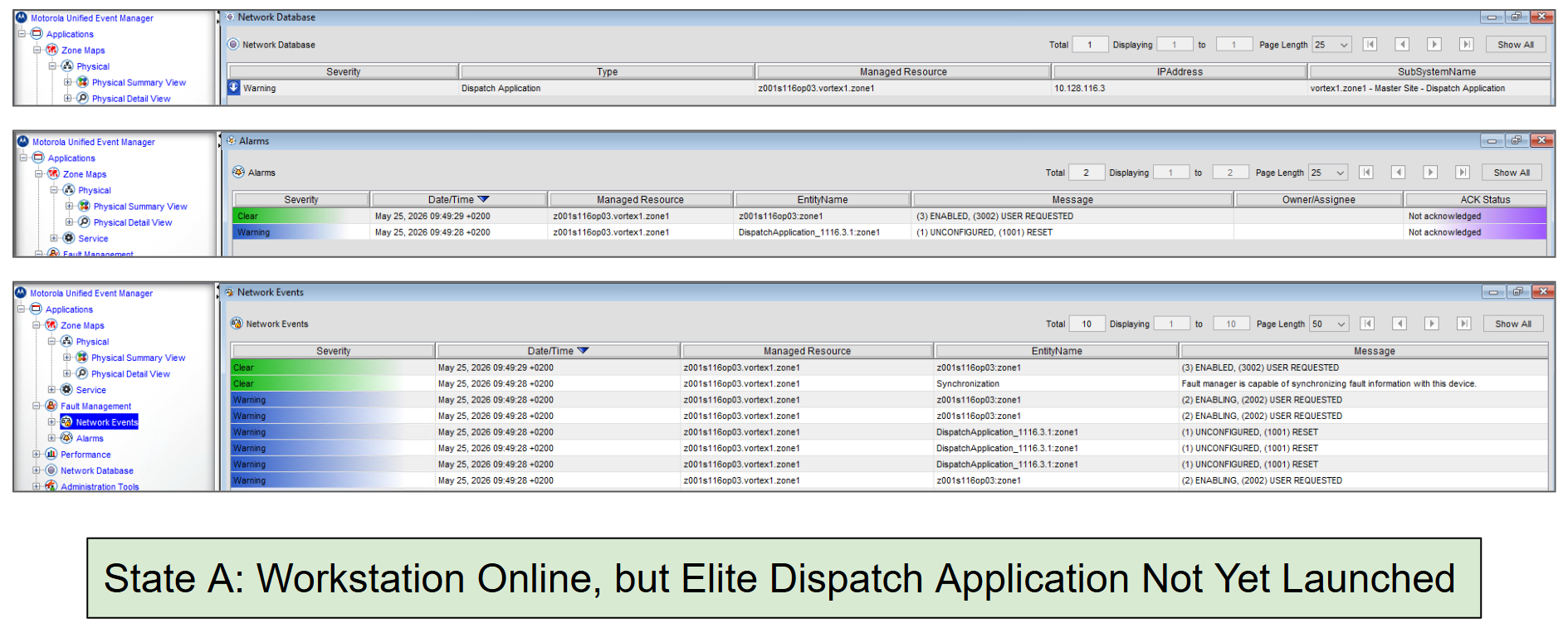 MCC 7500 Console Warning Alarm in UEM: (1) UNCONFIGURED, (1001) RESET